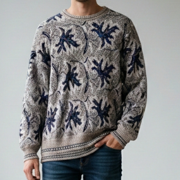 Vintage Pronto Uomo Leaf Grandpa Crew Neck Sweater